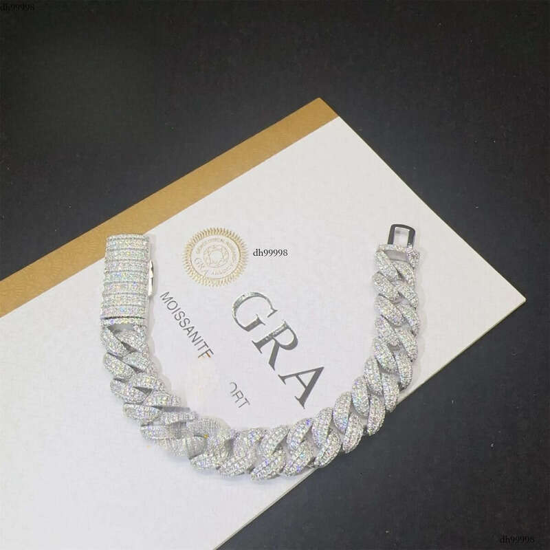 13mm Rapper Style Solid Sier Iced Out Hip Hop Jewelry VVS1 Moissanite Dia Cuban Link Chain Bracelet Men