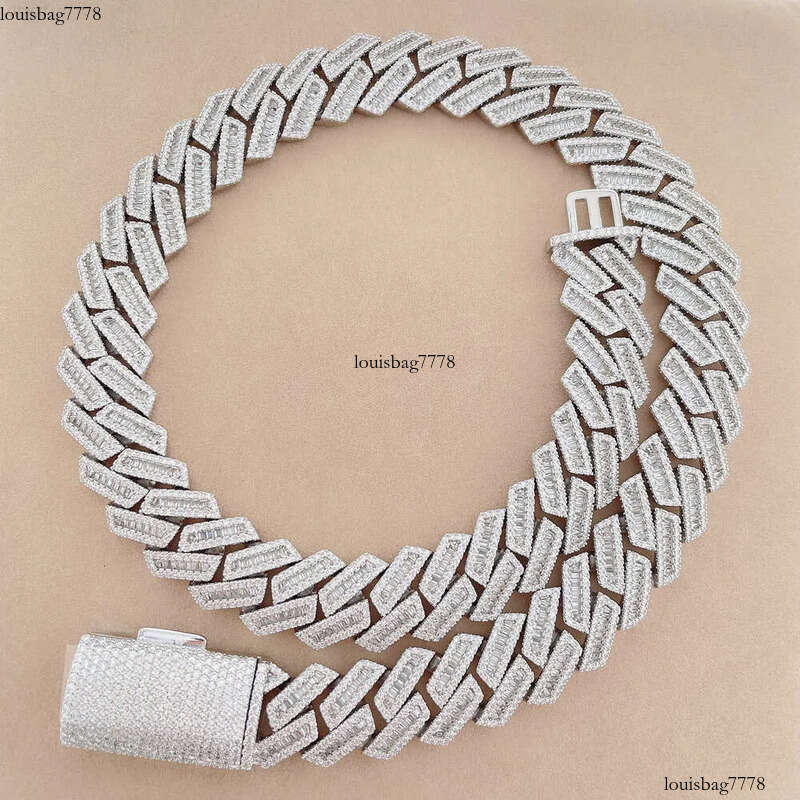 Bussdown 18mm Baguette for Men Moissanite Sier Hip Hop Iced Out Cuban Link Chain
