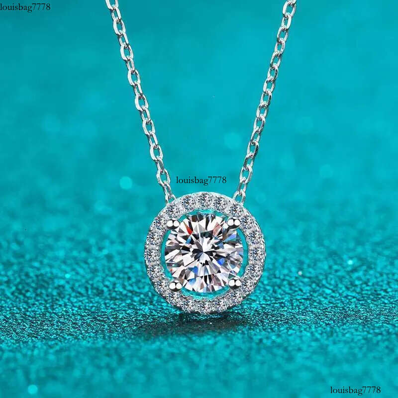 DHCollections Round Pendant Necklace for Women Sterling Sier Chain Sparkling Halo Style Jewelry 0.5ct 1ct 2ct Center Stone Options Gift Ready