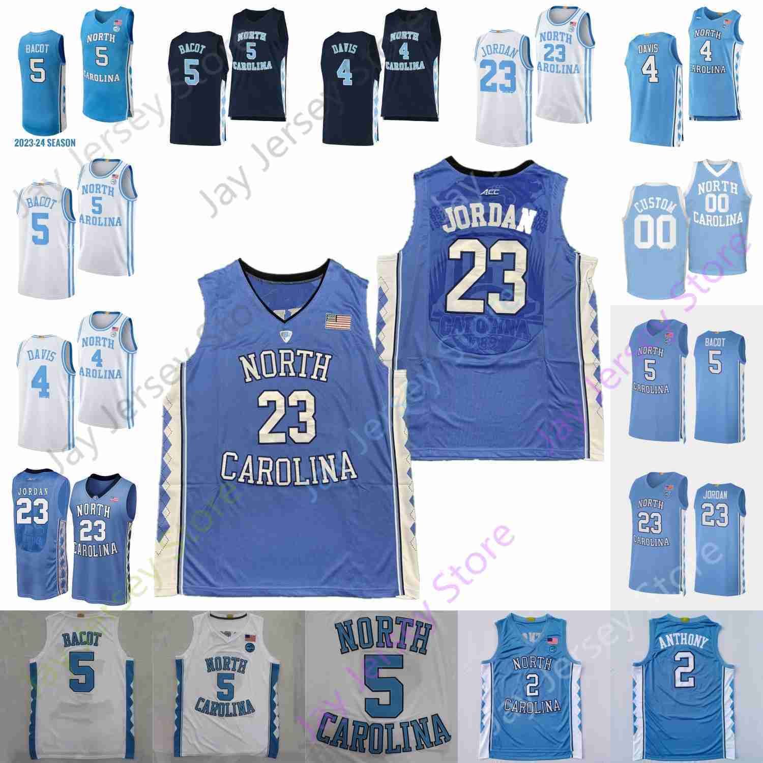 2025 Custom UNC North Carolina Basketball Jersey RJ Davis Armando Bacot Harrison Ingram Cormac Ryan Elliot Cadeau Carter Worthy Jamison