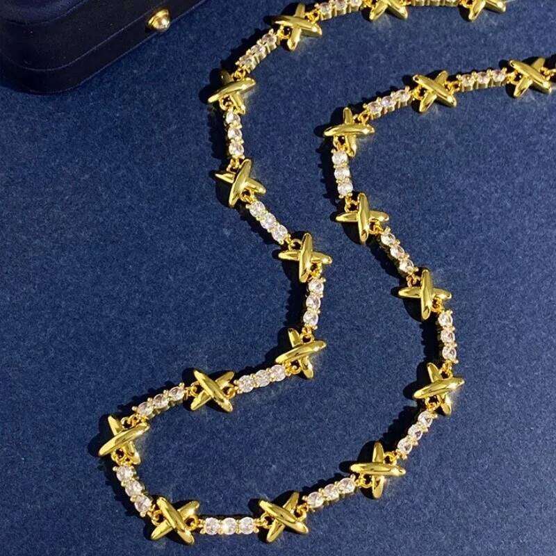 Light Gold Plated Gemma Cubic Zirconia Set for Women Elegant X Cross Choker Necklace Wedding Jewelry Gift
