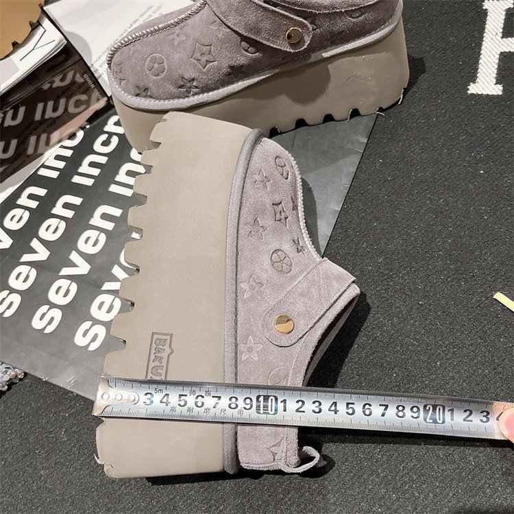 Free Shipping Designer New Series 7cm Platform Casual Shoes Fashion Print Ankle Boots Frosted High Quality Texture Grey Apricot Maroon