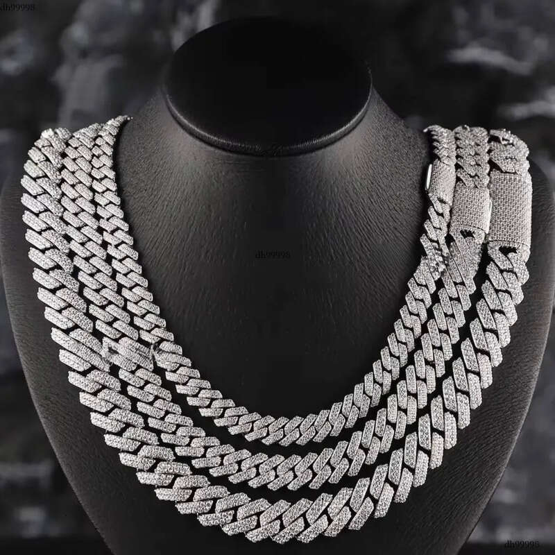 Wholesale 8mm 10mm 12mm Necklace Men Hip Hop Two Row Vvs Dia Sier Moissanite Cuban Link Chain