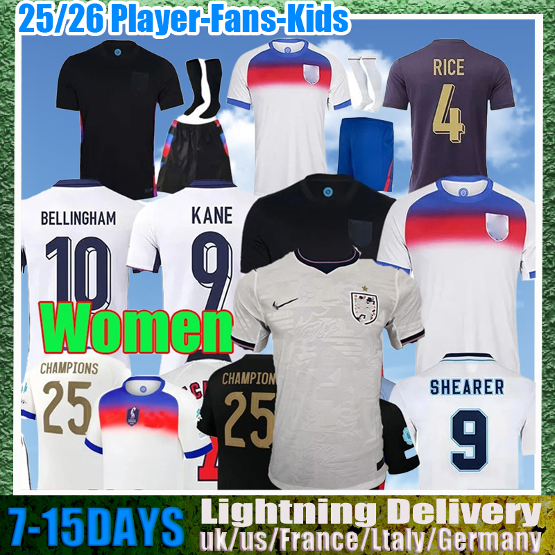 25 26 England football shirt BELLINGHAM Retro Soccer Jersey RASHFORD KANE SAKA RICE FODEN National Team Home White Away Men Kid Women Men Kids Kit S-4XL