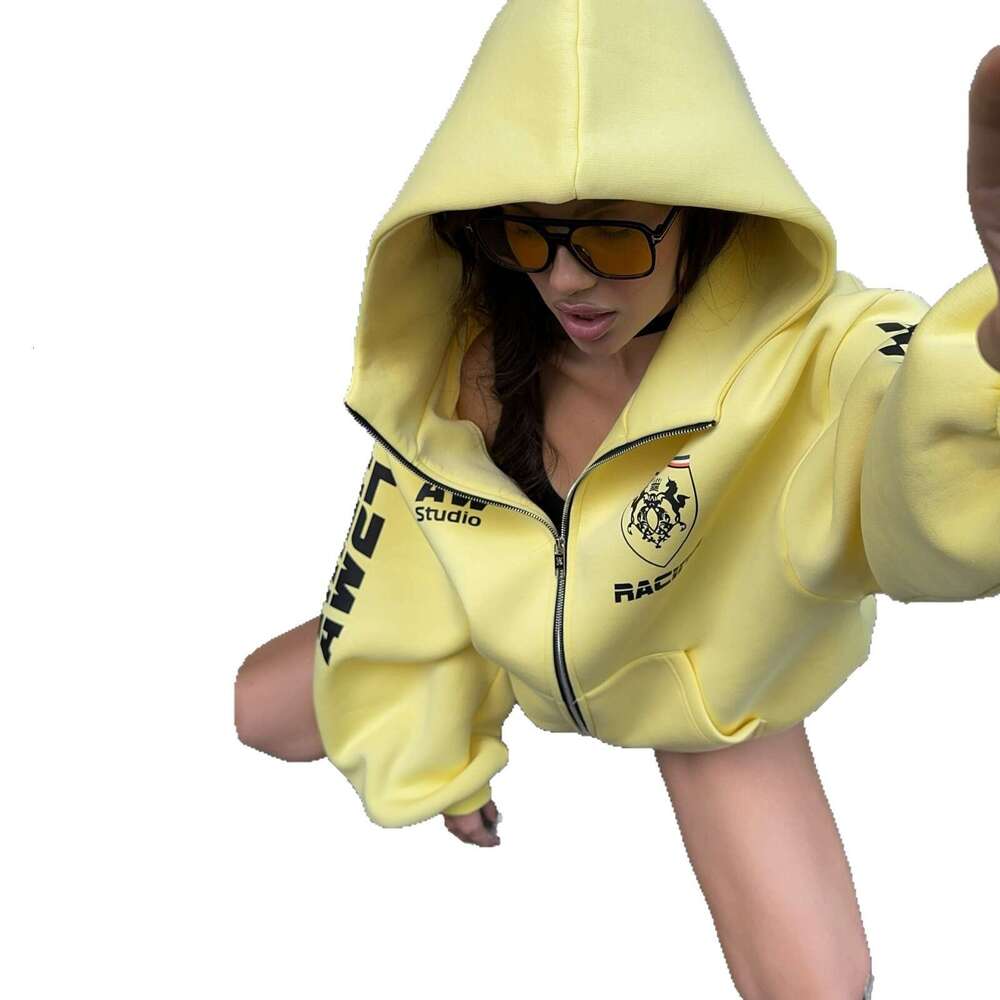 Bestseller American High Style Personalized Printed Zipper Hooded Sweatshirt Jacket For Women Loose Comfortable Warm Street Commuting Versatile Ddmyli