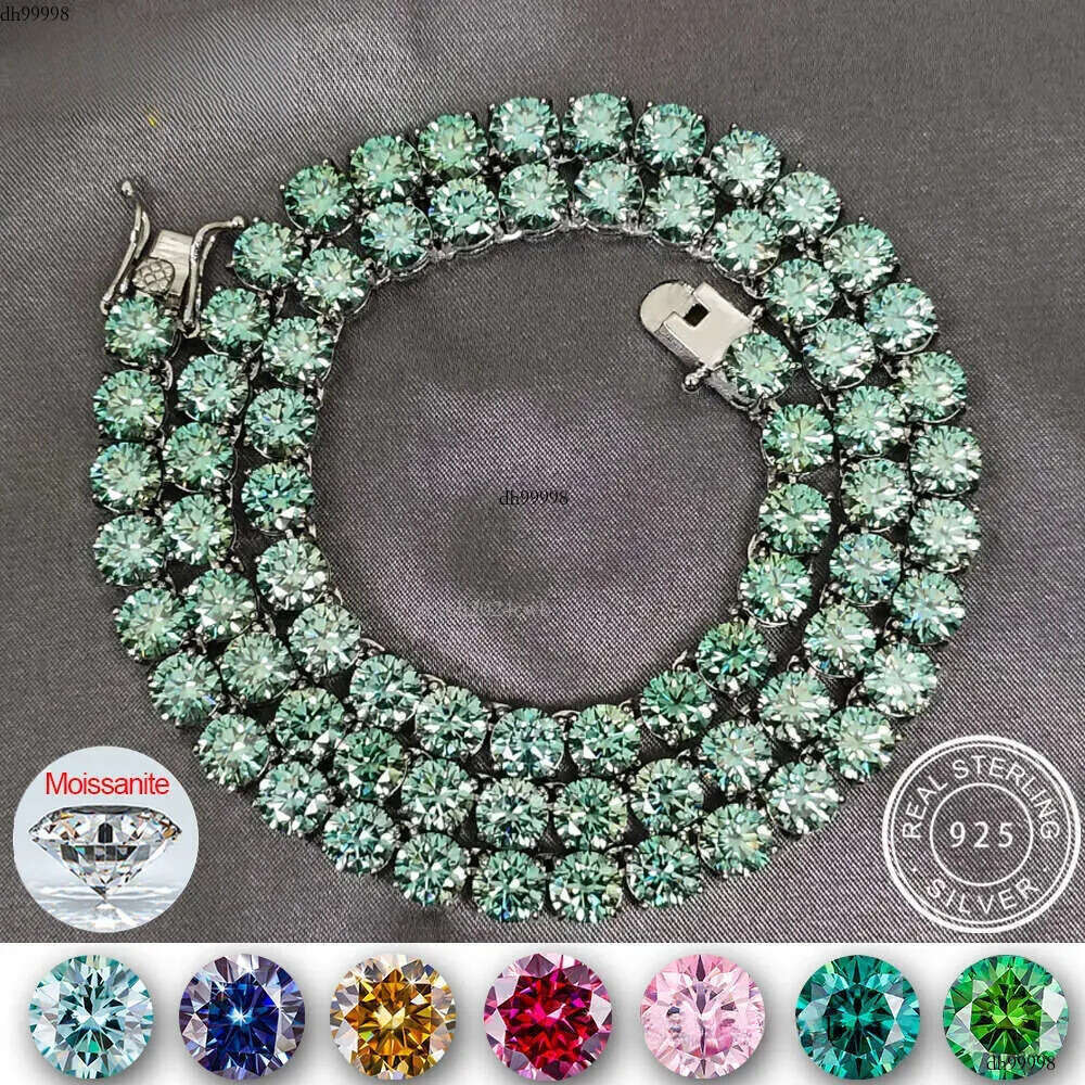 New Trend Fine Jewelry Iced Out Blue Green Colorful VVS Moissanite Dia Cluster Chain Tennis Necklace For Women Men