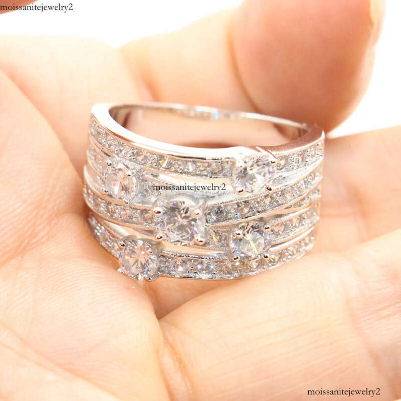 Infinity Jewelry Real Sterling Sier Big Discount White Clear Topaz CZ Dia Eternity Wedding Band Net Ring for Women