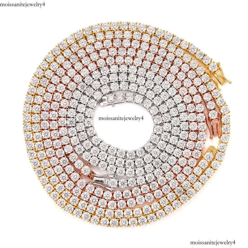 Necklaces Women 1 Row CZ Dia Plated Gold Chain Necklace 4mm Wide Men Rapper Hip Hop Tennis Bracelet Designer Jewelry Woman Christmas Gift