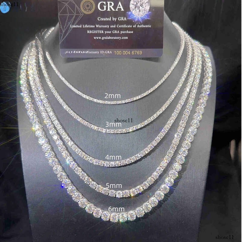 2mm 3mm 4mm 5mm Hip Hop Necklace Sier vvs moissanite tennis chain women mens necklace pass dia tester Chain
