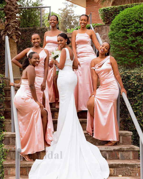 Blush Pink Bridesmaids Dresses Mermaid Sleeveless Summer Wedding Guest Dress Women Evening Party Maid of Honor Gowns 9P30