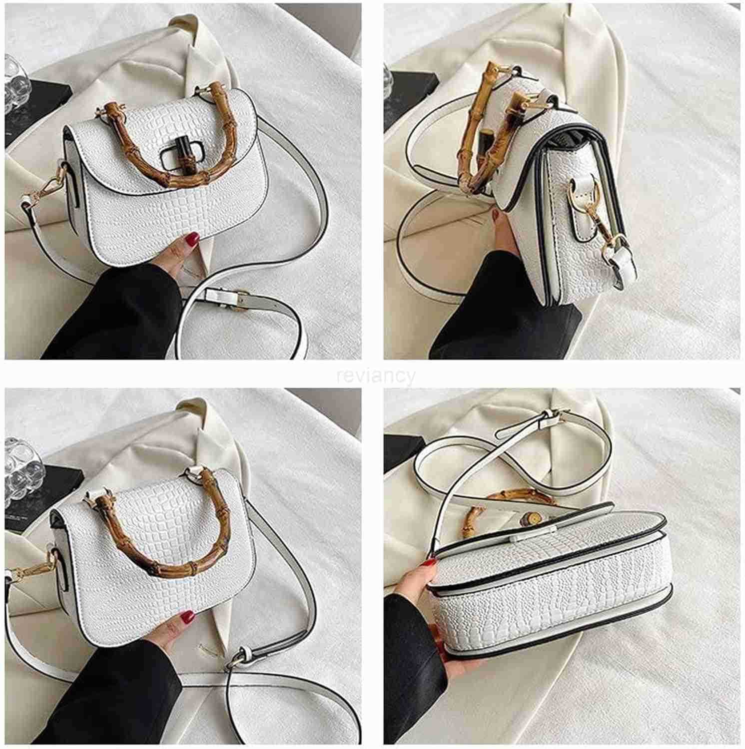 Women Handbag artificial leather Bamboo Top handle Crossbody bag Elegant Purse Evening bag Gift for Women HandmadeW250930