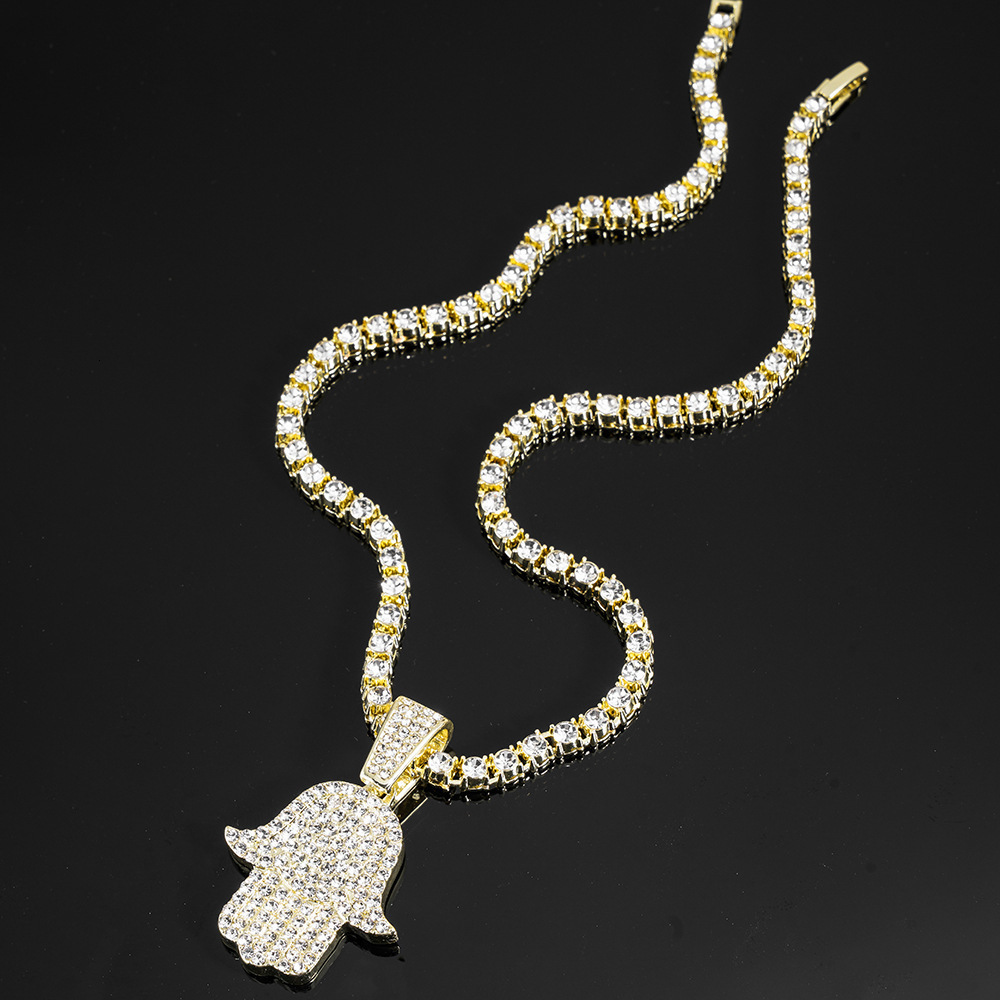 Ice Out Shining Hamsa Hand Pendant Necklace S925 Silver Charm Mens Hip Hop Jewelry Passes Diamond Test 240810