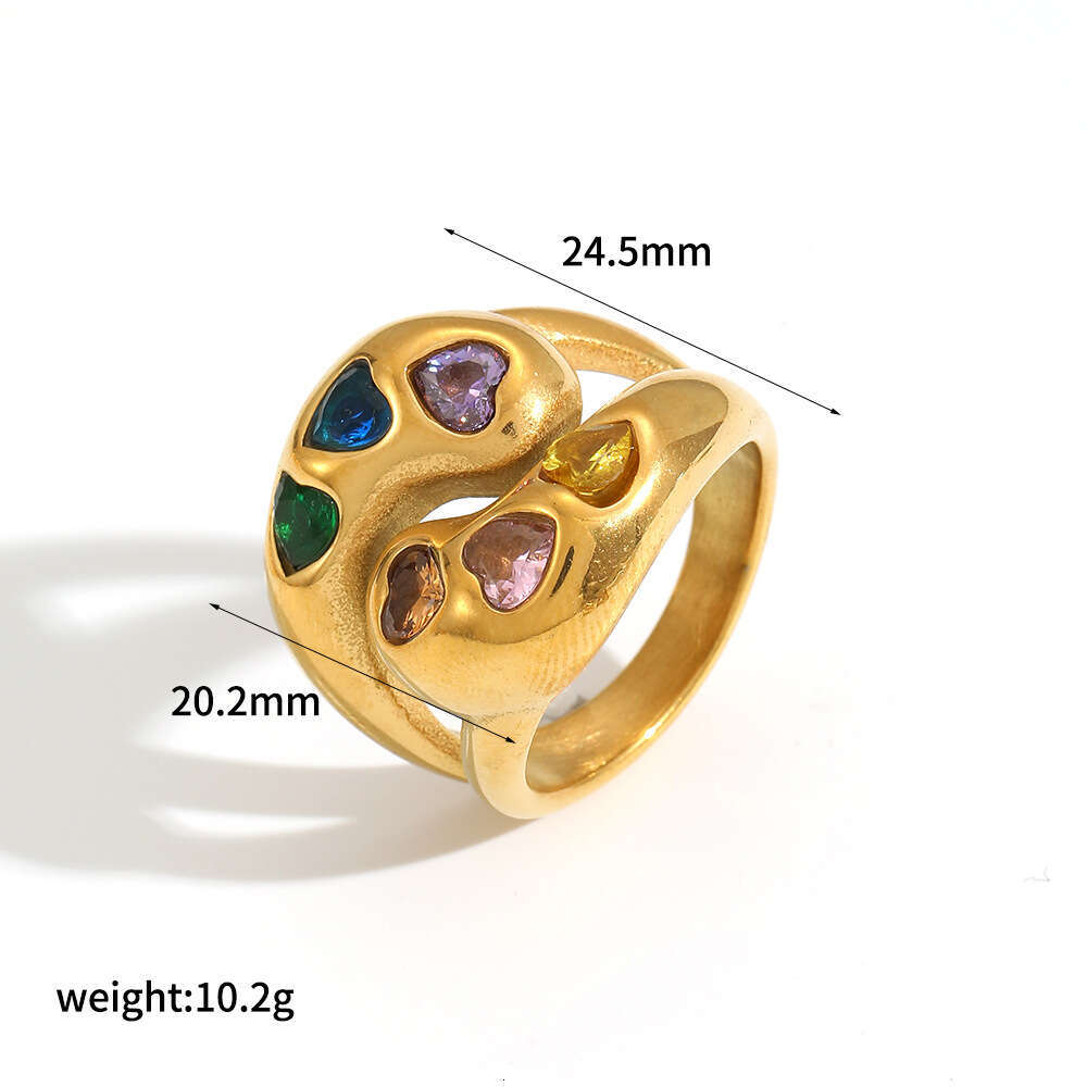 Diamond-encrusted Heart Titanium for Women, Personalized Fashionable High-end Water Drop Shaped Colored Diamond Stainless Steel Ring Jewelry