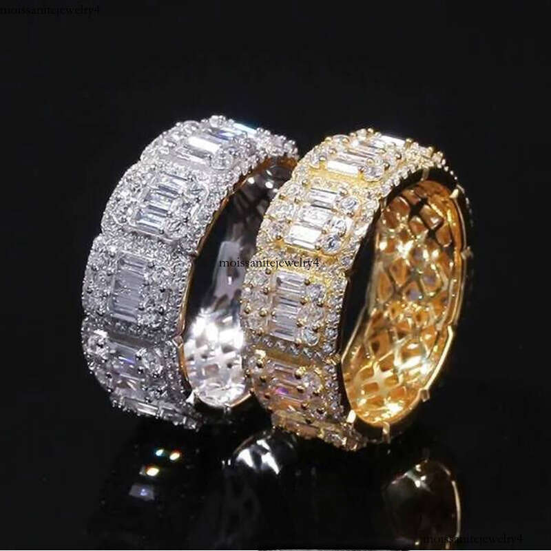 Aaa Gems Men's Baguette Dia Band Ring Real Vvs Wedding Iced Out Moissanite