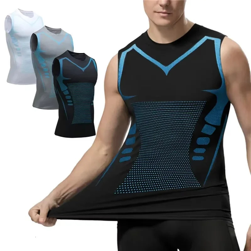Men Ice Silk Slimming Vest Body Shaper Compression Shirts Tank Top Tummy Control Sleeveles Fitness Shirts Ionic Shaping Vest 250922