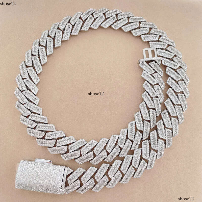 Bussdown 18mm Baguette for Men Moissanite Sier Hip Hop Iced Out Cuban Link Chain