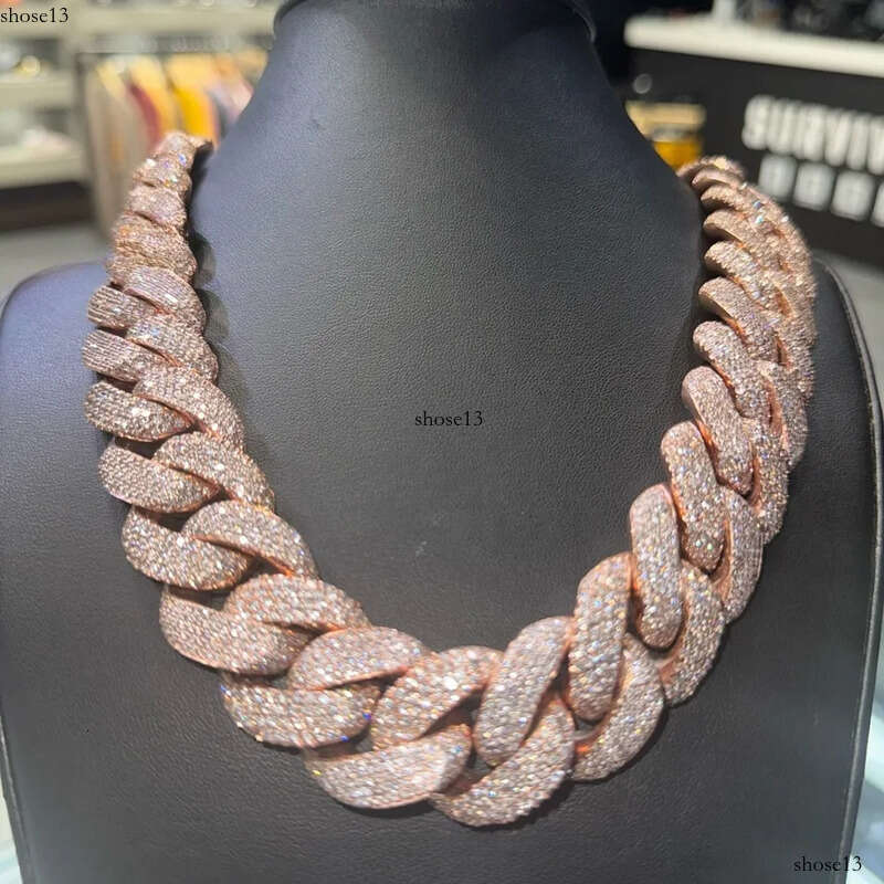 Yu Ying Custom Heavy 20mm 22mm Men Full Iced Out Moissanite Rose Gold Sier Cuban Link Chain Necklace Hip Hop Jewelry