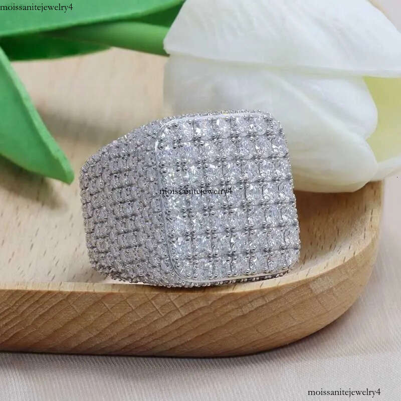 Custom Fine Hip Hop Iced Out Vvs Moissanite Ring Sterling Sier Full Men Hiphop Lab Dia