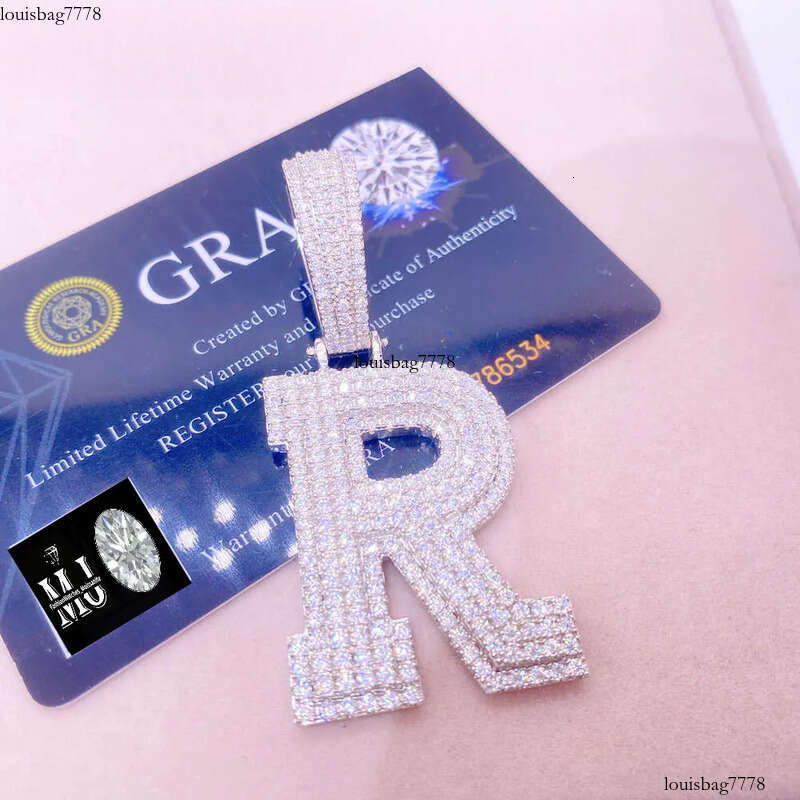 Vermeil Sterling Sier Necklace Hip Hop Fine Jewelry Iced Out VVS Moissanite Dia Initial Letters Pendant Necklaces Men