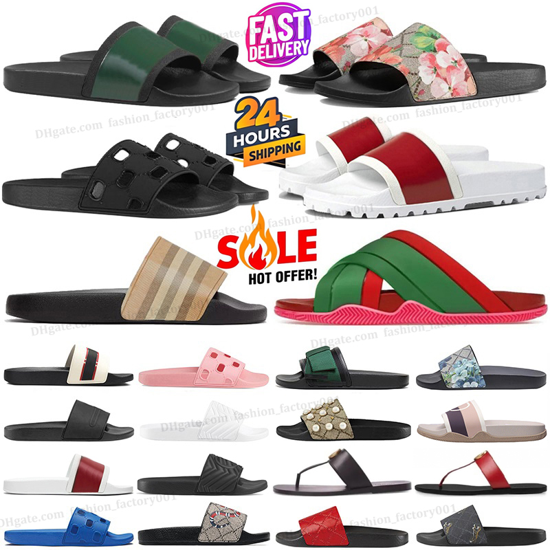 With box Slides Slippers Designer Sandals for Womens Mens Flat Slider flip flop girls Summer rubber Fashion Shoes black white pink red blue Woman Slide Sandal