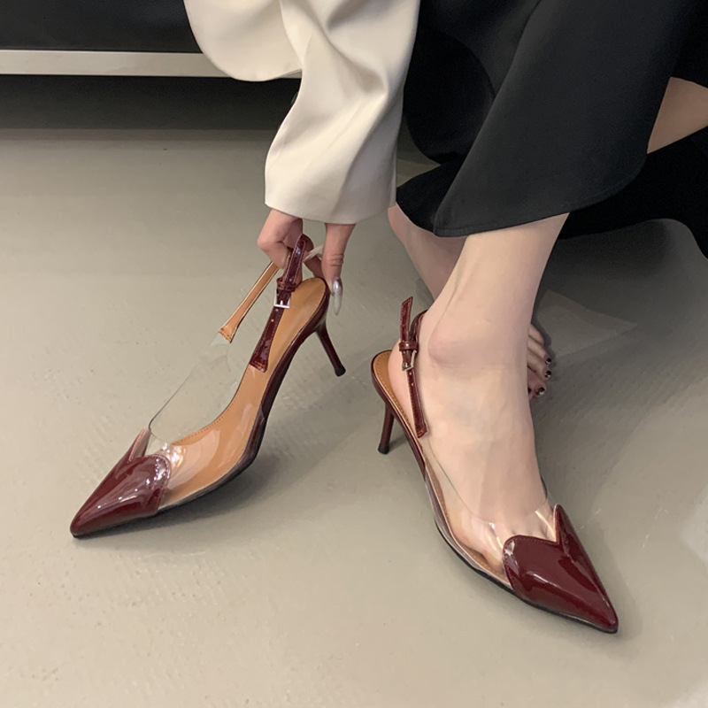 Womens Peep Toe Sandals Summer 2025 Heart 7CM Peep Toe Mid High Heel French Pointed Toe Sandals to Match Skirts w250905