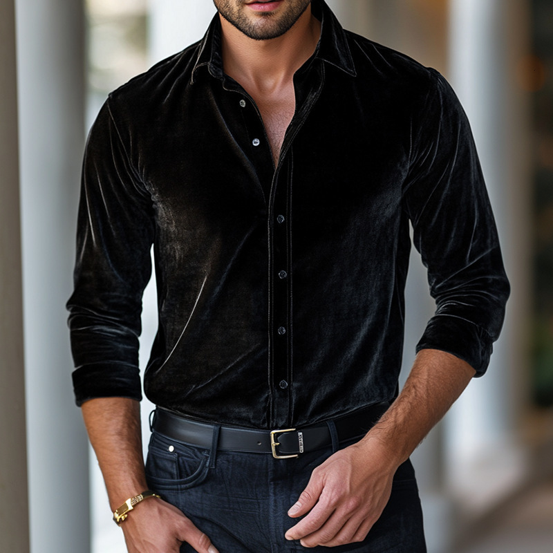 Mens jumpsuit velvet solid color uniform business waist straight leg pocket shirt breathable mens clothing 240605