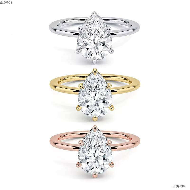 Starsgem 14K IGI Certificate 2-2.1ct HPHT CVD Pear Cut White Yellow Rose Gold Diamond Ring