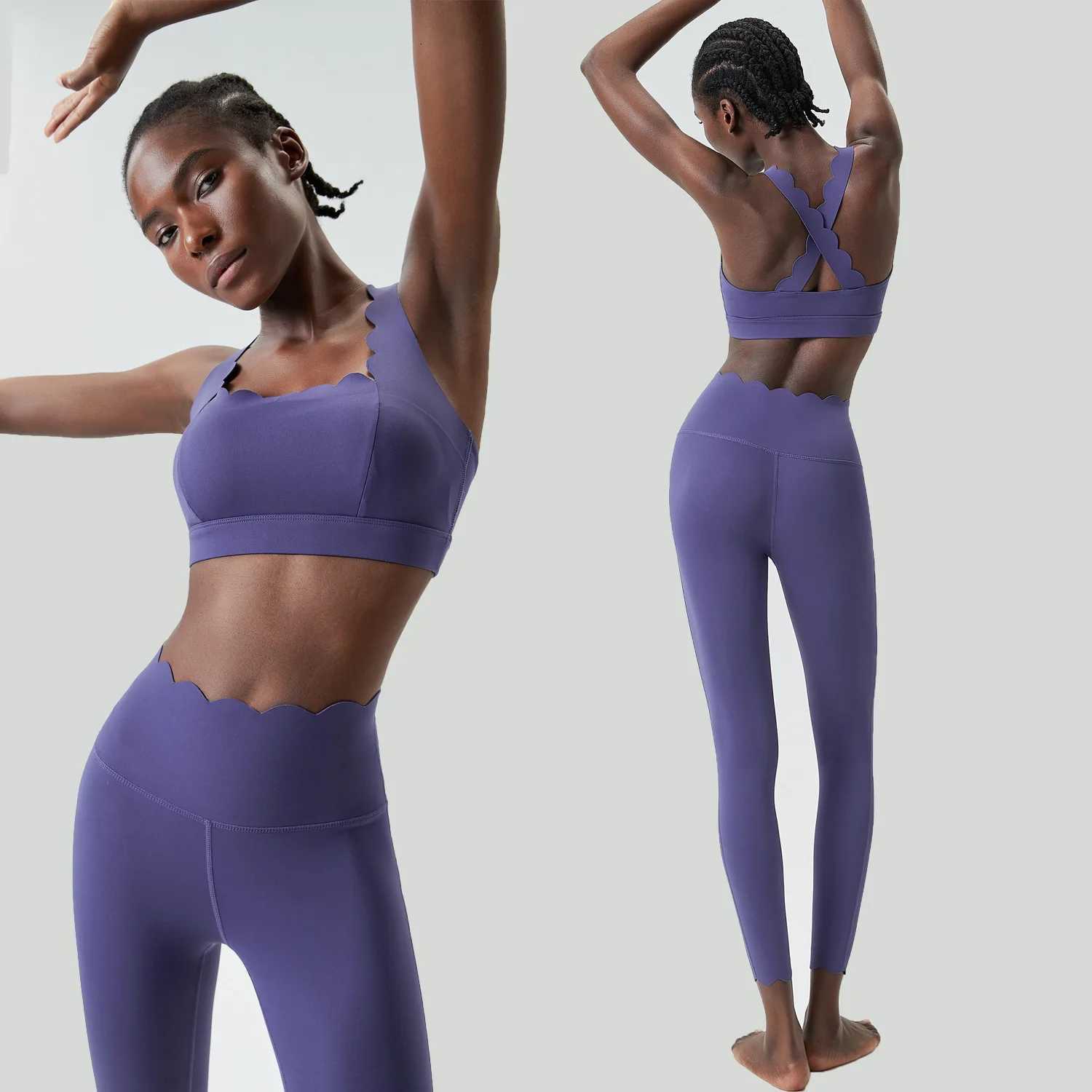 Women Solid Color Gym Suit Two Pieces Fitness Yoga Set Super Streth Slim Fit Running Sportswear Breathable Workout Clothes W250923