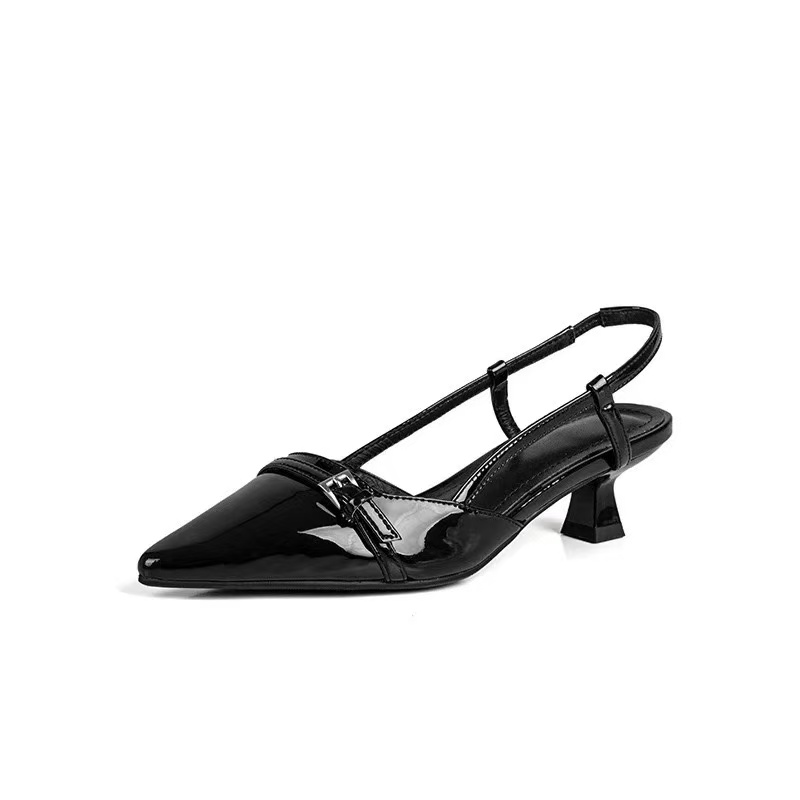 Free Shipping French Style Pointed Patent Leather Toe Cap Sandals For Women 2025 New Fairy Style Retro Versatile Slim Heel Empty Sandals