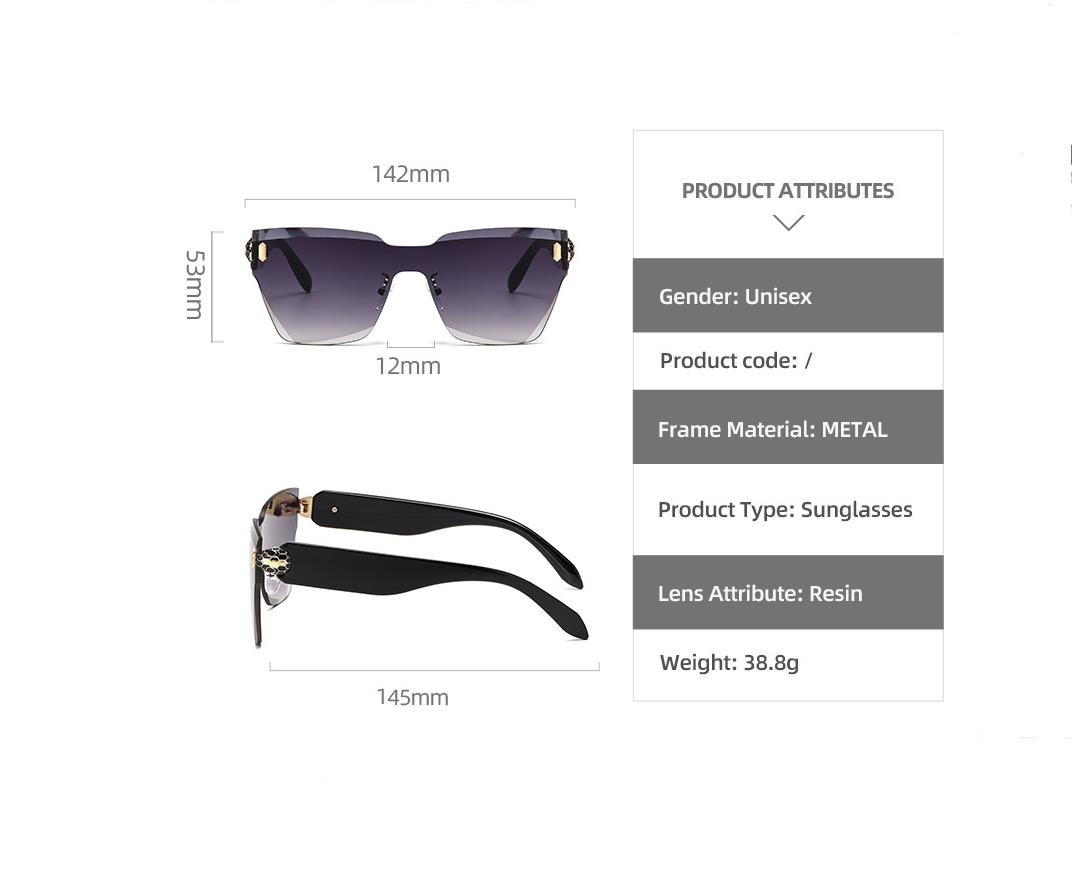 Designer Sunglasses For Women Men Snake Head Style Frameless Sunglasses Luxury Polarized Lens Goggle Pilot PC Frame Oversized UV400 Eyewear Luxury Sun