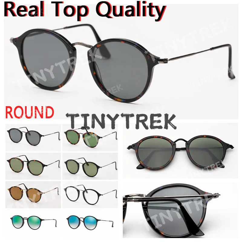 uv400 sunglasses round leather fleck for women mens with shades real glass lenses case cloth and retailing packages 9w41 d s raies ban YH01