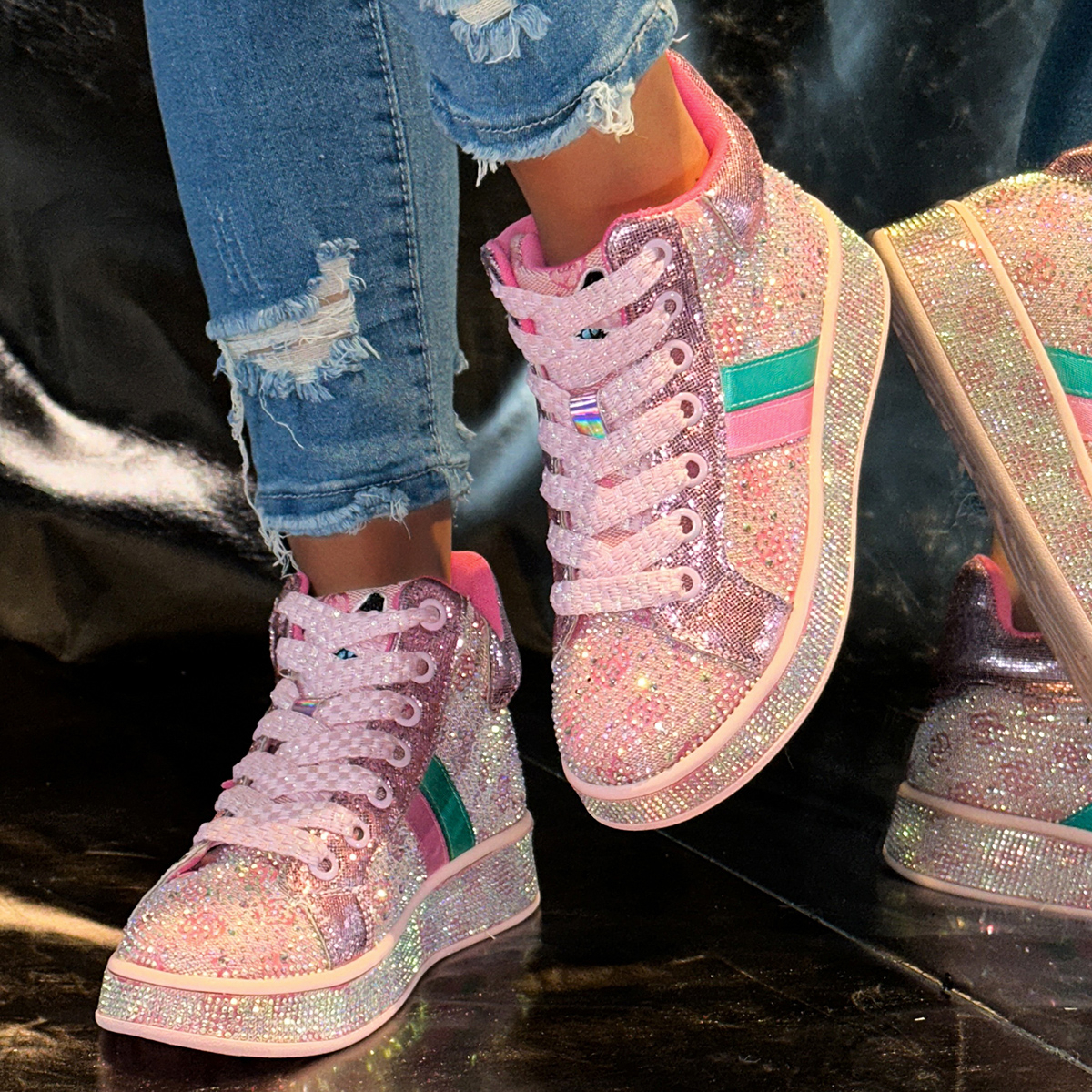 2025 Women High Top Printing Luxury Sneakers Shining Sneakers Fashion Shining Diamond Casual Shoes Comfortable Running Designer Sports Women's Sh
