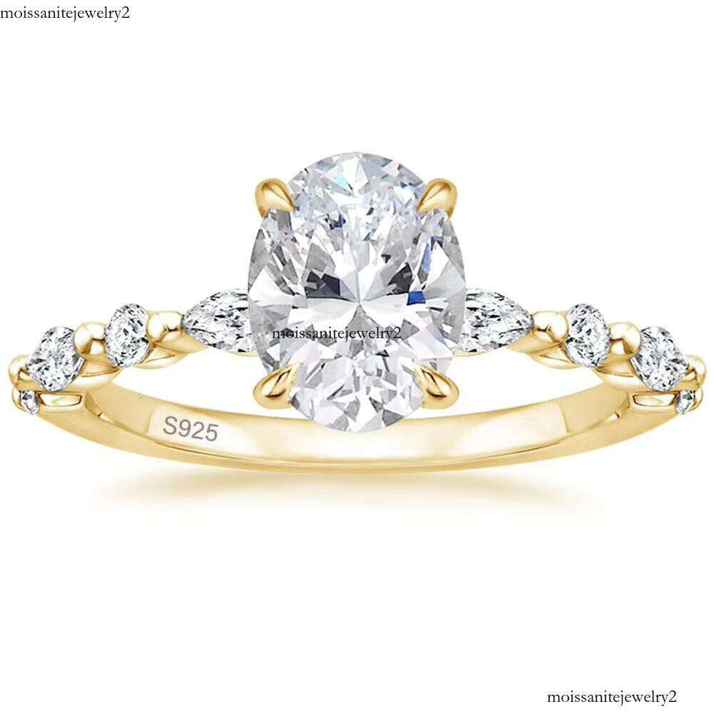 OAHLAN Women's Sterling Silver Engagement Oval Cut VVS Moissanite Ring Ring Solitaire Halo Promise Jewelry Boutique Ring