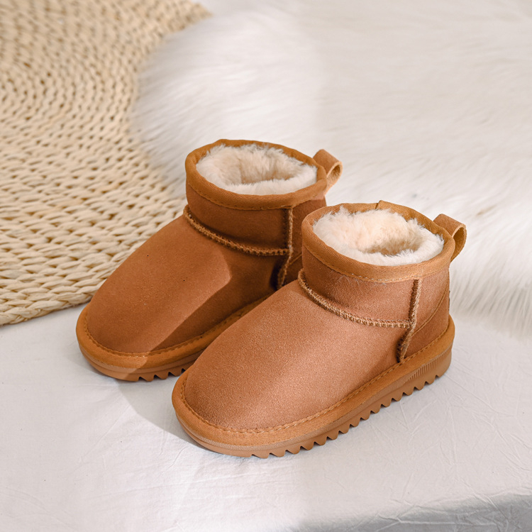 Pure cowhide and genuine leather children's snow boots, girls' shoes, boys' shoes, baby wool lined thick cotton shoes, children's 