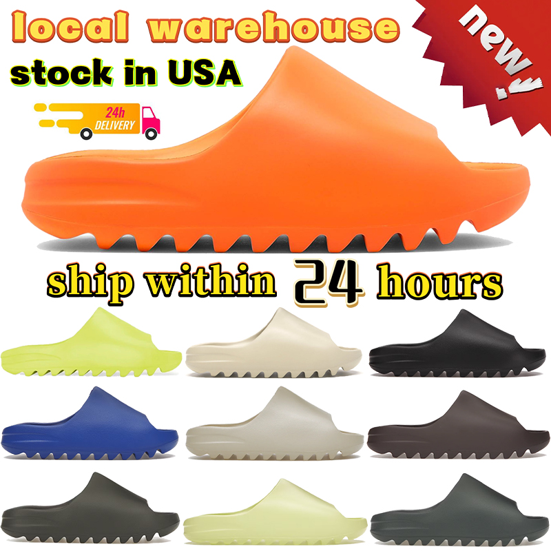Womens Slippers designer Slipper local warehouse men Slide Sandal Bone onyx Women Sandals White Black for mens shoe Green enflame orange Slides Size 36-47 stock in USA