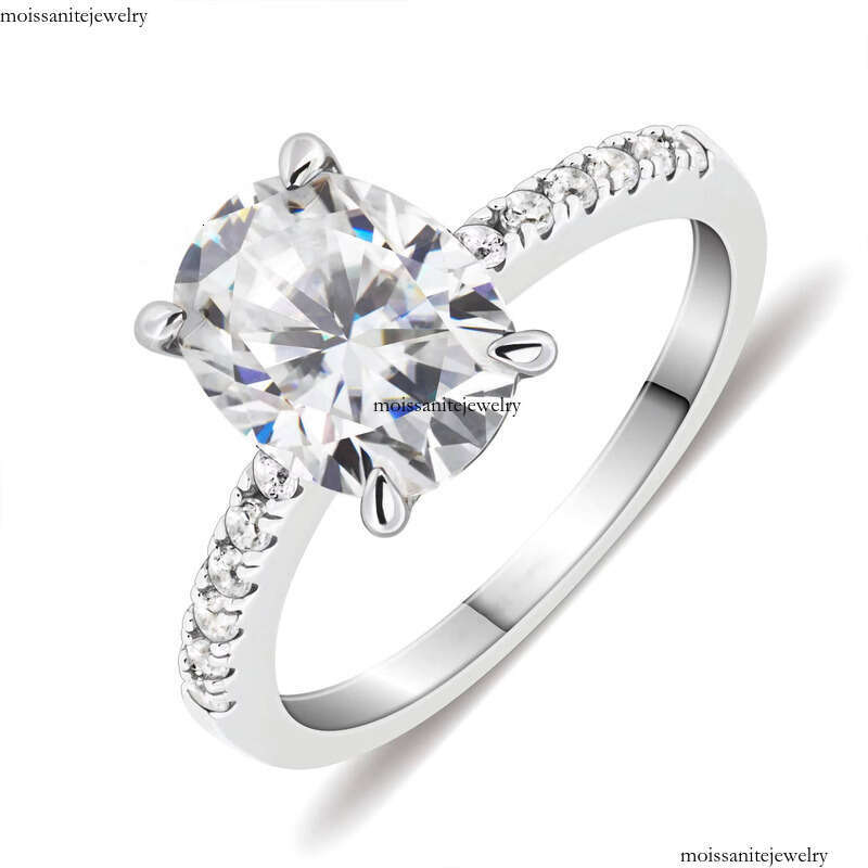 S Pure Silver Electroplated White Gold Set VVS Oval Moissanite Fashion Light Luxury Wedding Ring