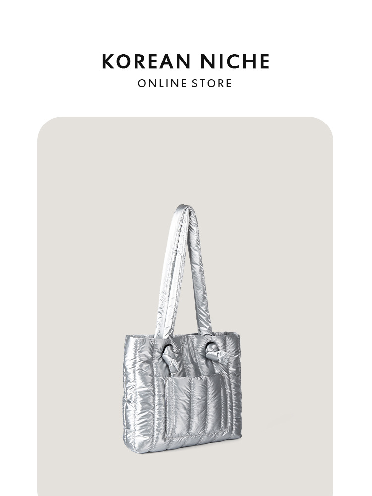 Fashionable Autumn/Winter New Korean-Style Down Cotton Jacket, Small-Batch Design Single-Shoulder Handbag Large-Capacity Commuting Tote Bag