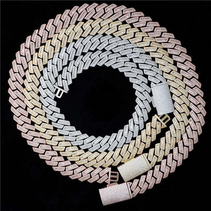 18mm Moissanite Iced Out Dia Gold Chain Necklace Real 14k White Miami Cuban