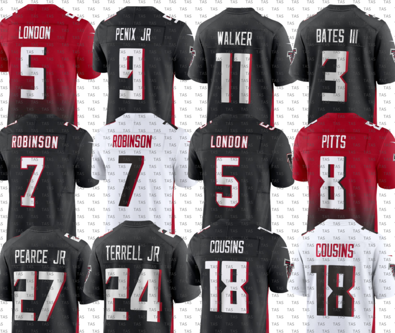nfl Falcons Jersey 7 Bijan Robinson 5 Drake London Kyle Pitts James Pearce Jr A.J. Terrell Tyler Allgeier Kaden Elliss Ray-Ray McCloud III Mike Hughes Dee Alford Football
