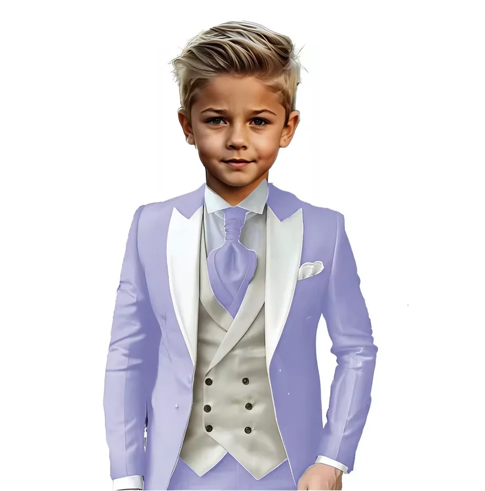 Lavender boys 3pcs suit jacket vest pants elegant slim fit set custom child tuxedo for wedding pageboy prom Easter family party 250922