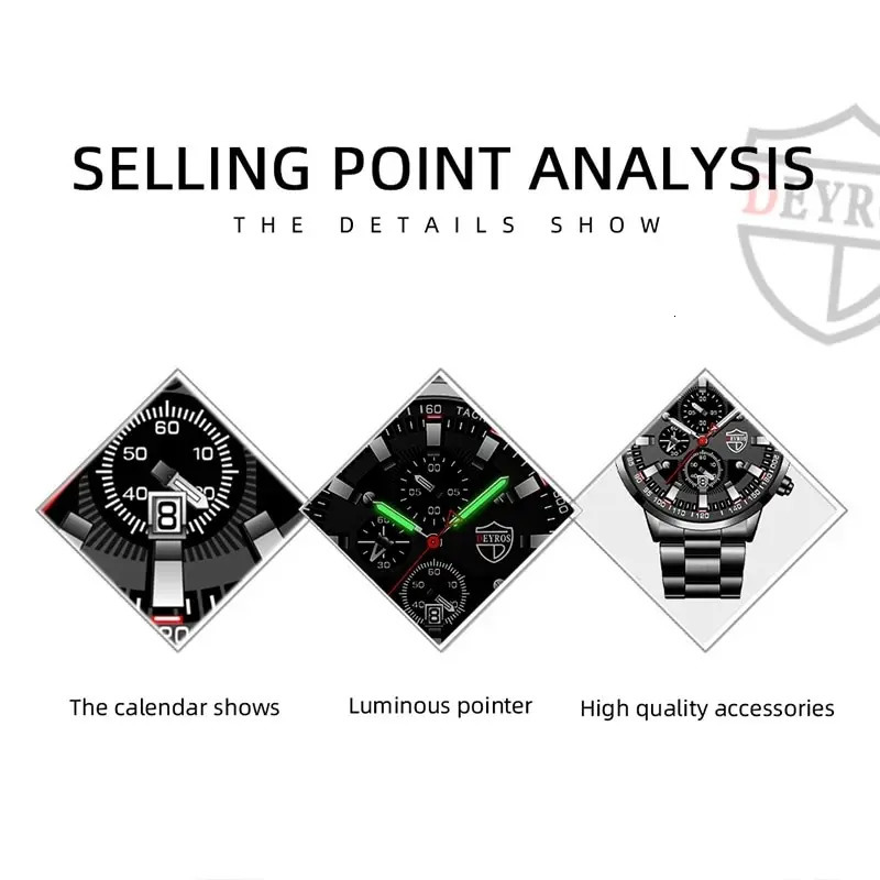 Fashion Mens Sports Watches Men Business Stainless Steel Quartz Watch Man Casual Calendar Luminous Clock Reloj Hombre 250928