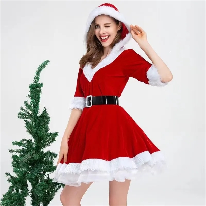Womens Christmas Set Clothing Adult Womens Slim Fit Hoodie Sexy Velvet Womens Santa Claus Role Play Christmas Party Fancy Dress Role Play 241107bj