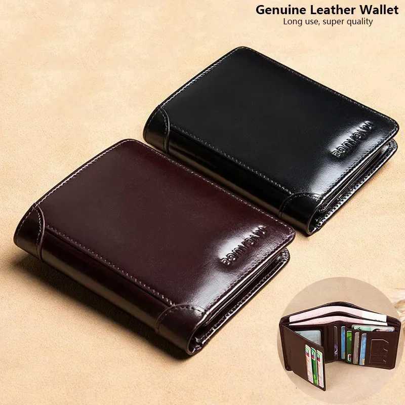 Genuine Leather Wallet for Men with RFID Trifold Business Short Small Cowskin Purse with ID Window and Card Holder H250929