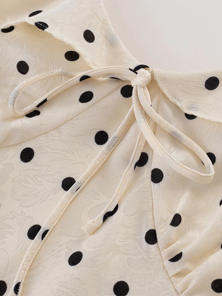 Chu Sau beauty 2025 Women Fashion Sweet Polka Dot Print Chic Ruffles Long Dress Vintage VNeck Puff Sleeve Party Dresses250922