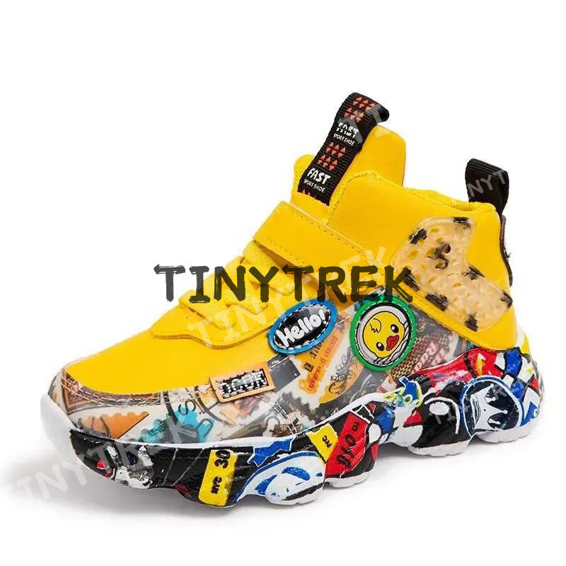 Size 26-37 Children Sports Sneakers For Girls Kid Cartoon Graffiti Pattern Casual Shoes Boys Basketball Shoe Sports Shoes X2503221