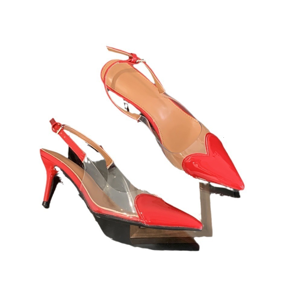 Womens Peep Toe Sandals Summer 2025 Heart 7CM Peep Toe Mid High Heel French Pointed Toe Sandals to Match Skirts w250905