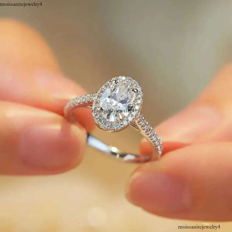 rings 1ct moissanite jewelry sterg sier cluster oval d color dia white gold engagement fashion lady
