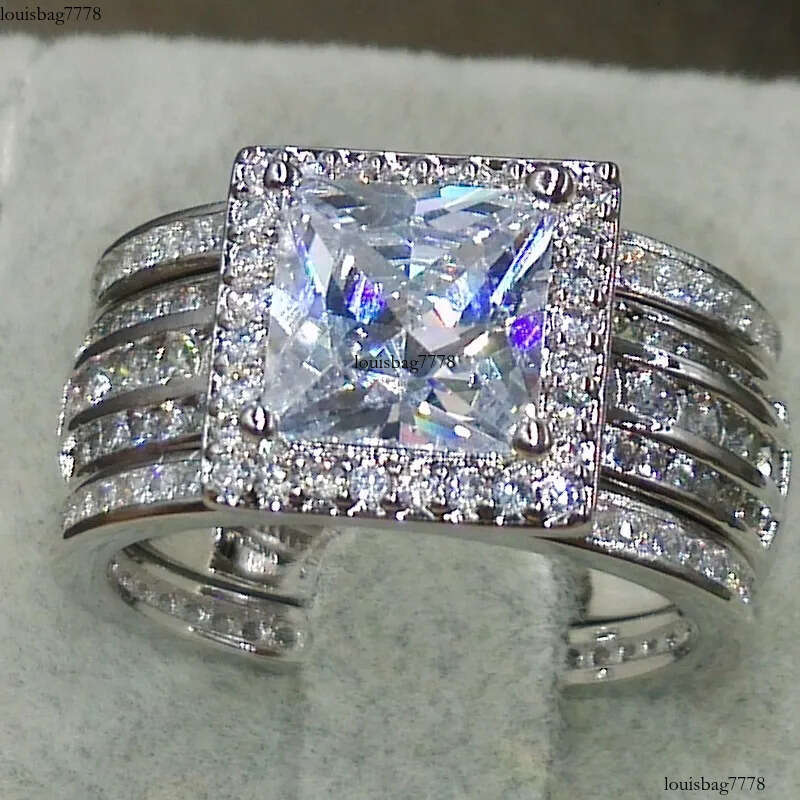 Victoria Wieck 3PCS Jewelry Princess Cut 10KT White Gold Filled Party Topaz Dia Women Wedding Band Finger Ring Gift