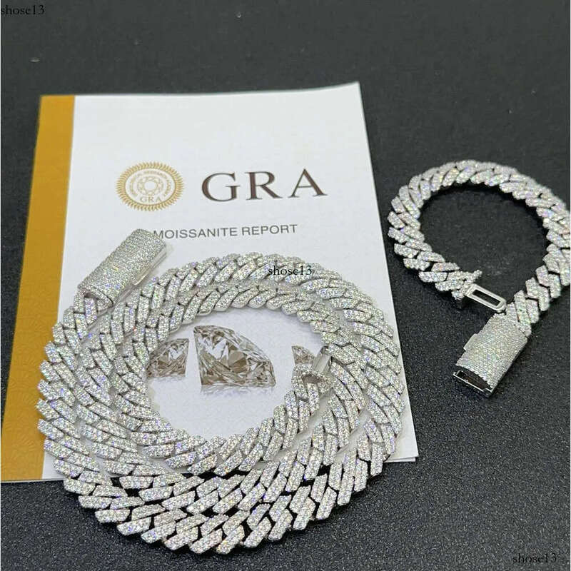 pendant necklaces designer for men Fine jewelry pass dia tester iced out Miami necklace Sterling Sier 14mm cuban link chain moissanite