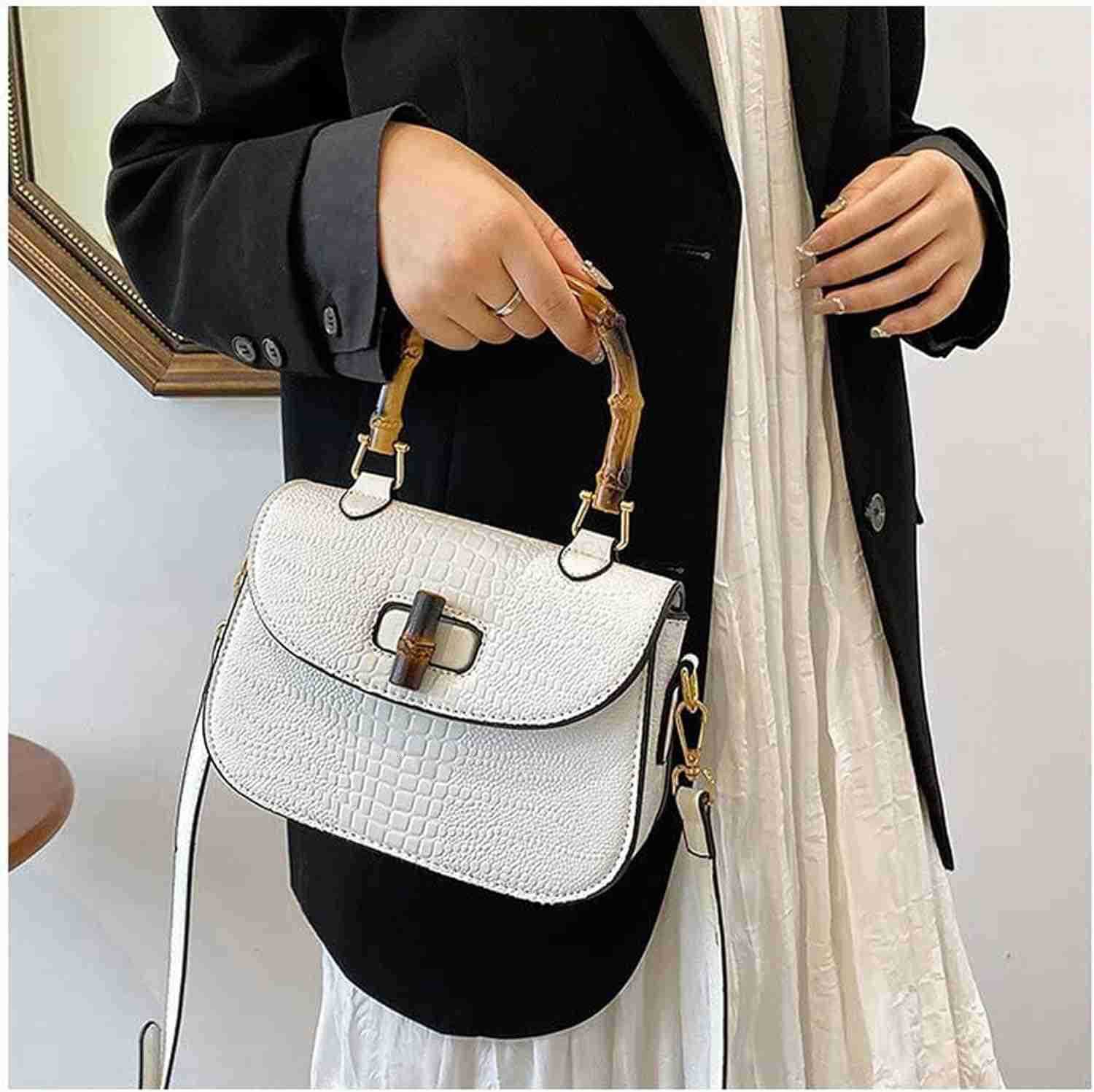 Women Handbag artificial leather Bamboo Top handle Crossbody bag Elegant Purse Evening bag Gift for Women HandmadeW250930